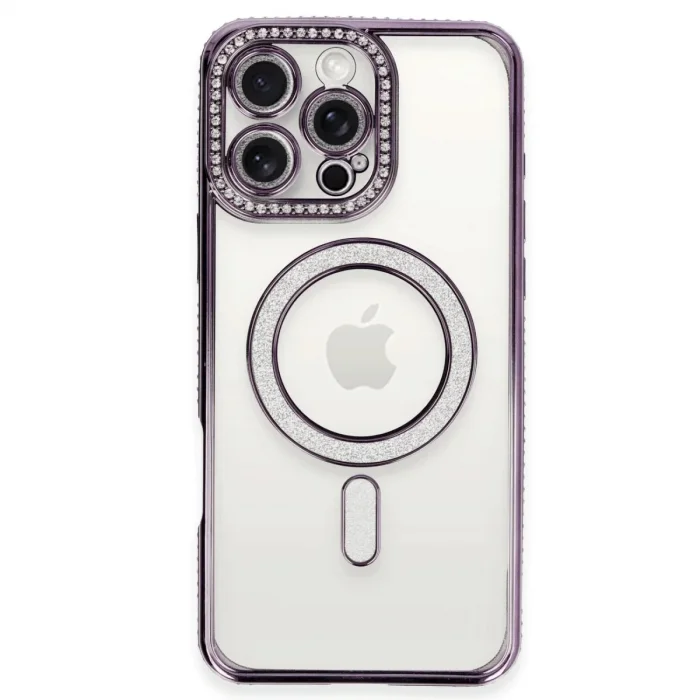 Apple İphone 16 Pro Kılıf Joke Simli Magneticsafe Kılıf - Derin Mor