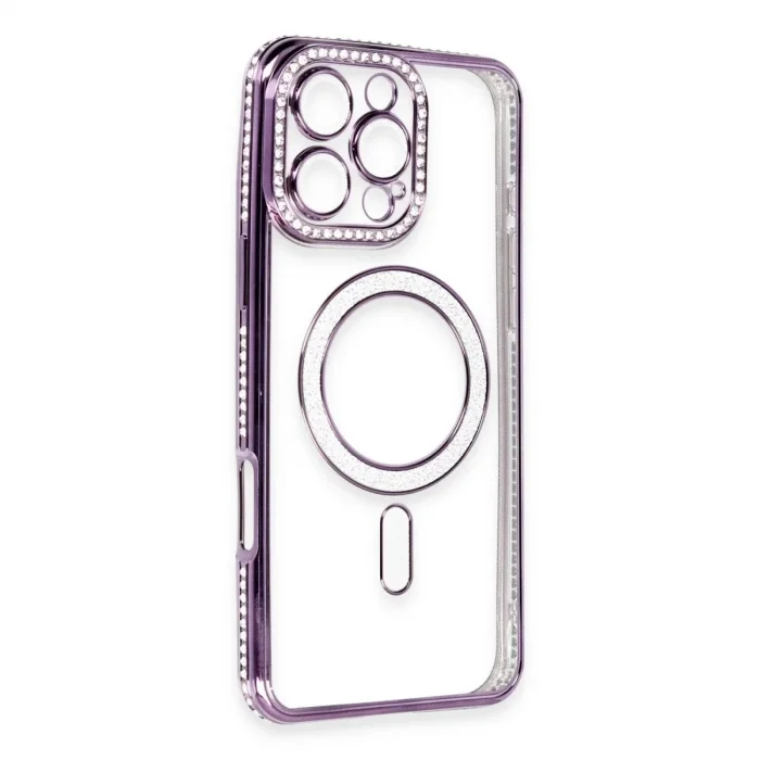 Apple İphone 16 Pro Kılıf Joke Simli Magneticsafe Kılıf - Derin Mor