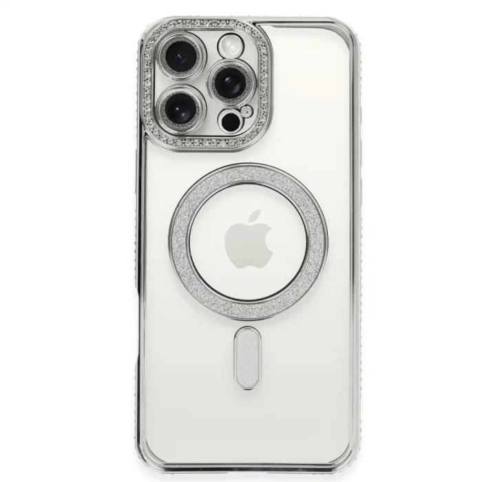 Apple İphone 16 Pro Kılıf Joke Simli Magneticsafe Kılıf - Gümüş