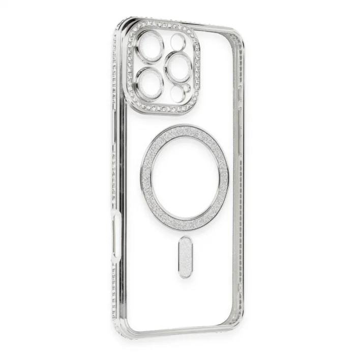 Apple İphone 16 Pro Kılıf Joke Simli Magneticsafe Kılıf - Gümüş