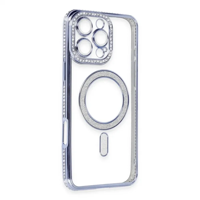 Apple İphone 16 Pro Kılıf Joke Simli Magneticsafe Kılıf - Mavi