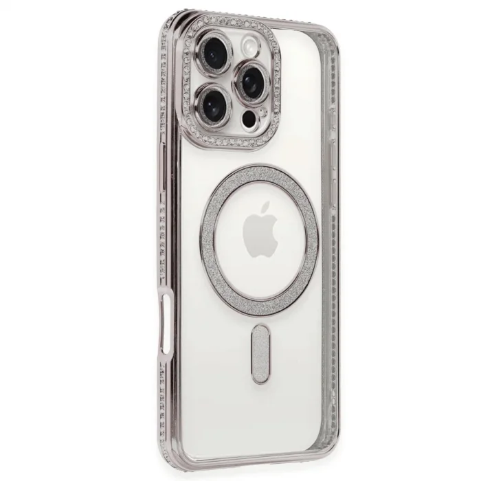 Apple İphone 16 Pro Kılıf Joke Simli Magneticsafe Kılıf - Pembe