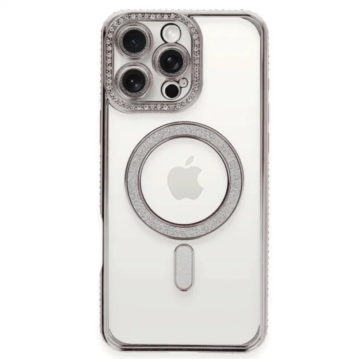 Apple İphone 16 Pro Kılıf Joke Simli Magneticsafe Kılıf - Pembe