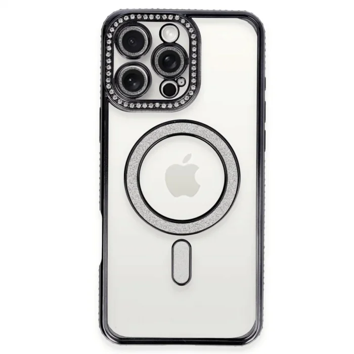Apple İphone 16 Pro Kılıf Joke Simli Magneticsafe Kılıf - Siyah