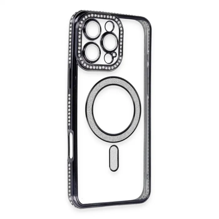 Apple İphone 16 Pro Kılıf Joke Simli Magneticsafe Kılıf - Siyah