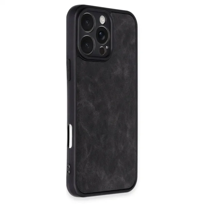 Apple İphone 16 Pro Max Kılıf Aras Deri Kapak - Siyah