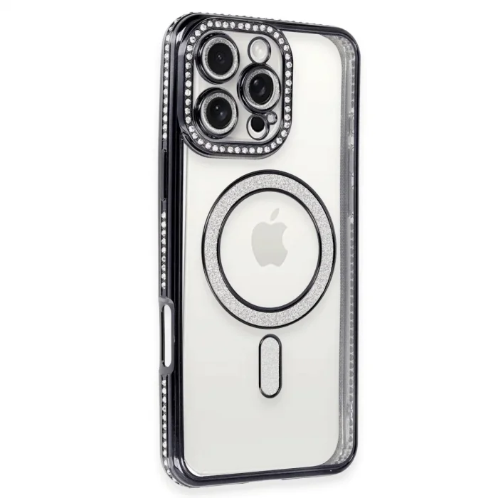 Apple İphone 16 Pro Max Kılıf Joke Simli Magneticsafe Kılıf - Gri