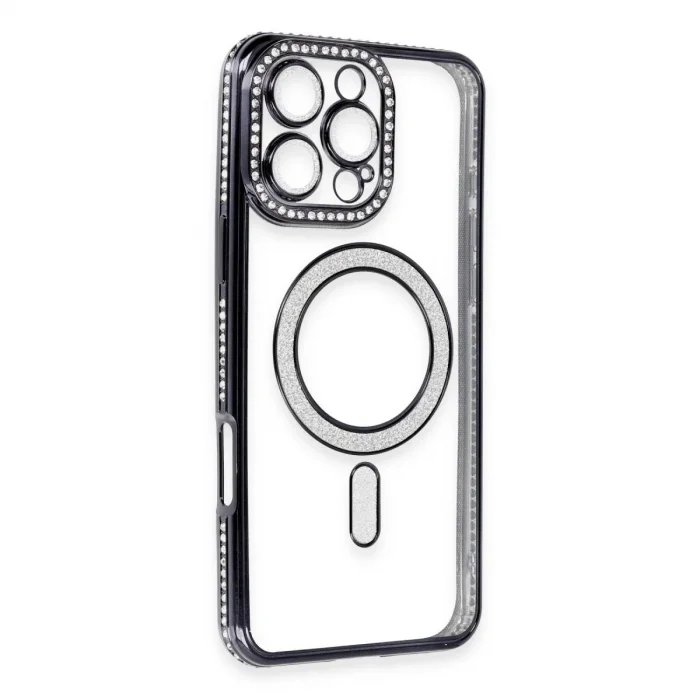 Apple İphone 16 Pro Max Kılıf Joke Simli Magneticsafe Kılıf - Gri