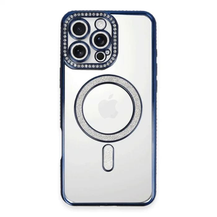 Apple İphone 16 Pro Max Kılıf Joke Simli Magneticsafe Kılıf - Lacivert