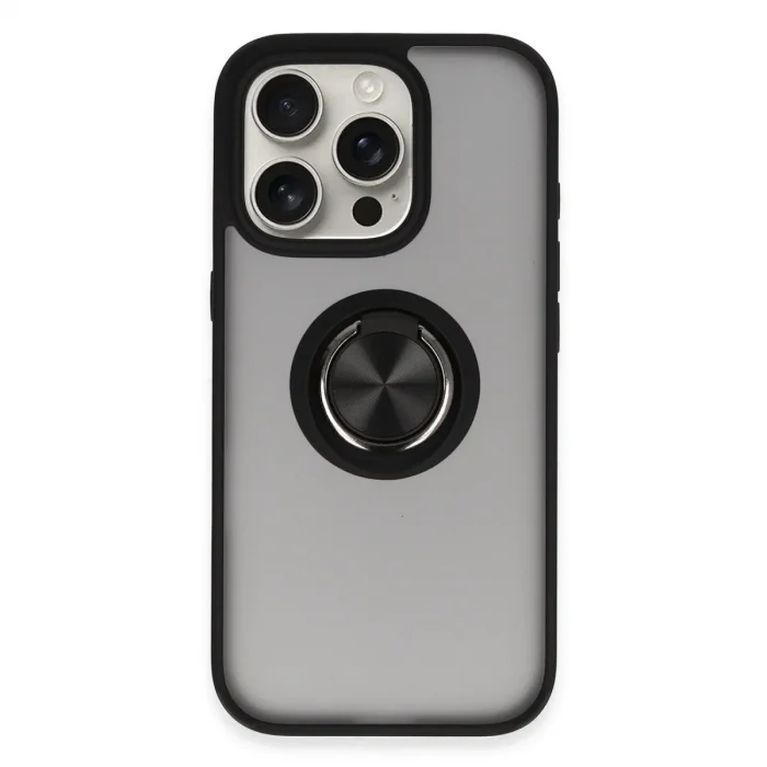 Apple İphone 16 Pro Max Kılıf Montreal Yüzüklü Silikon Kapak - Siyah