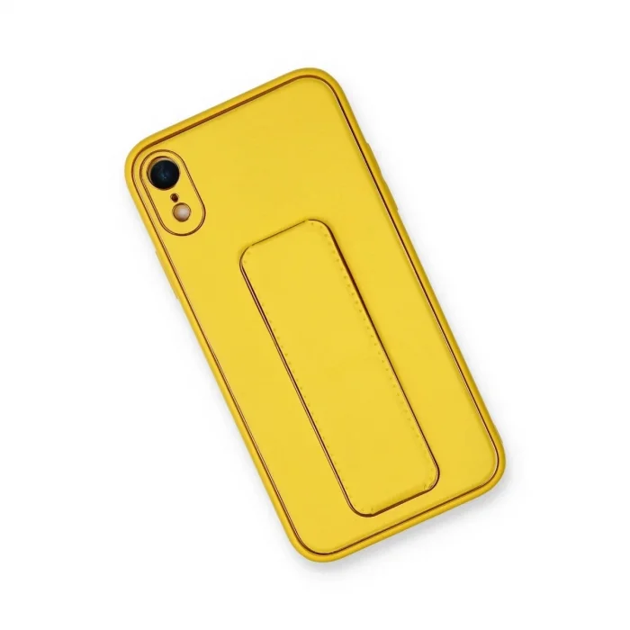 İphone Xr Kılıf Coco Deri Standlı Kapak - Sarı