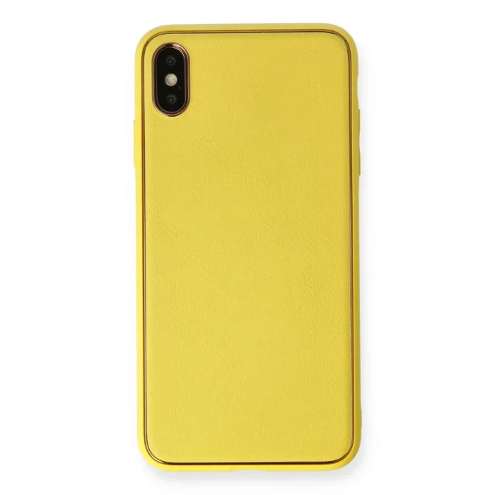 İphone Xs Max Kılıf Coco Deri Silikon Kapak - Sarı