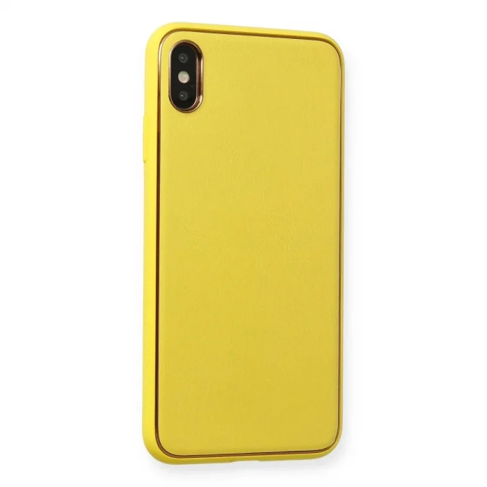 İphone Xs Max Kılıf Coco Deri Silikon Kapak - Sarı