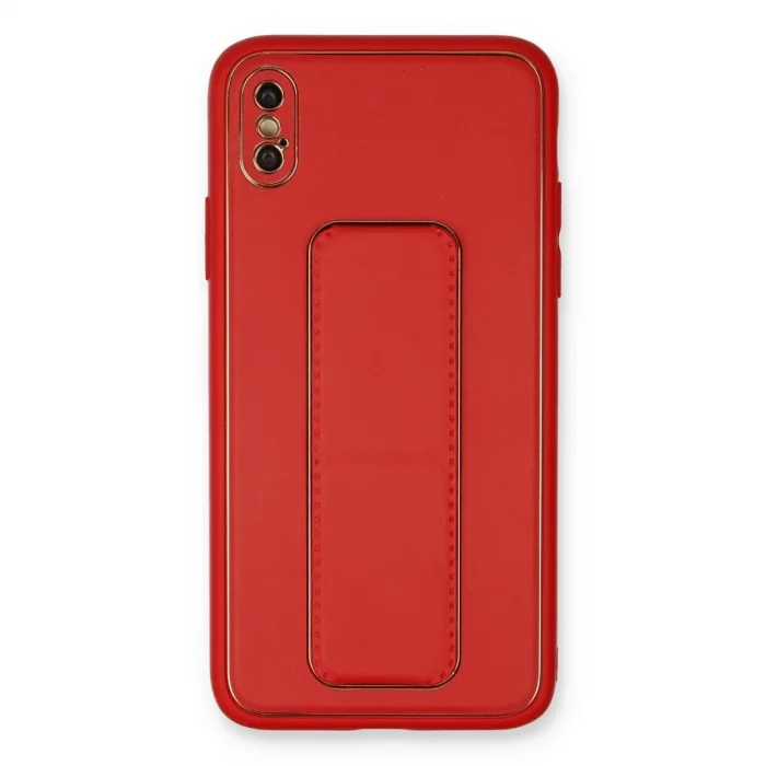 İphone Xs Max Kılıf Coco Deri Standlı Kapak - Kırmızı