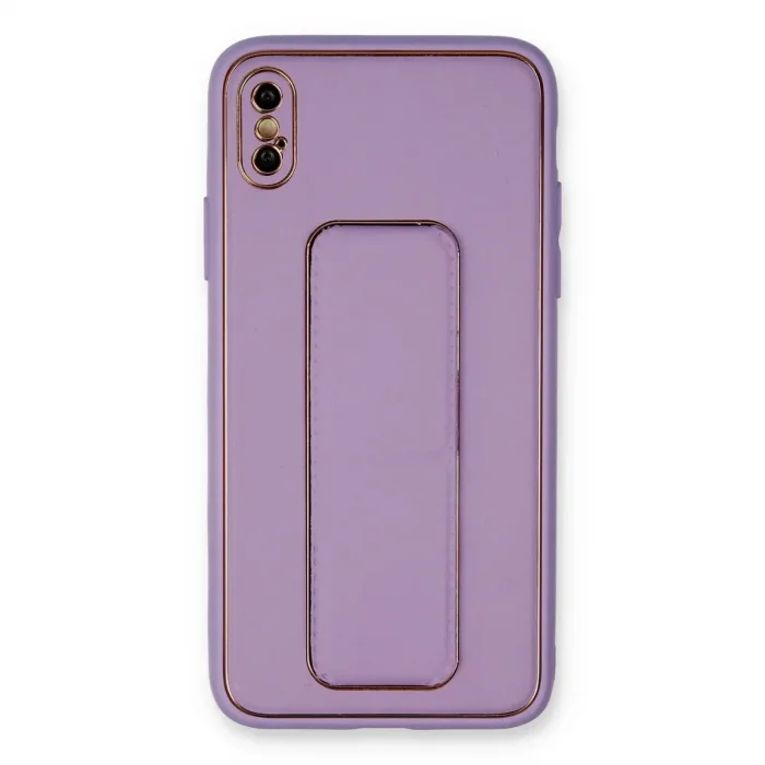 İphone Xs Max Kılıf Coco Deri Standlı Kapak - Koyu Lila
