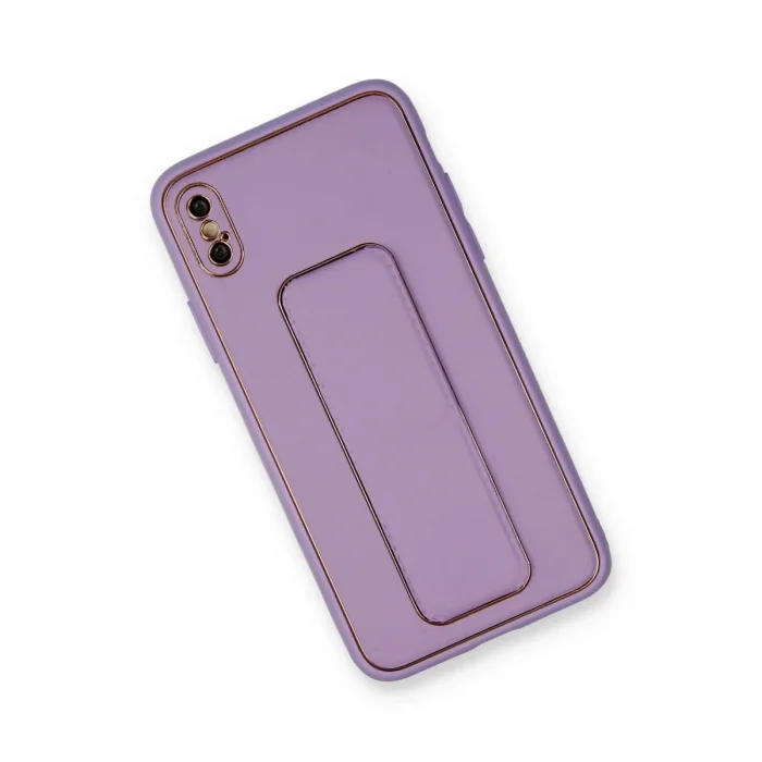 İphone Xs Max Kılıf Coco Deri Standlı Kapak - Koyu Lila