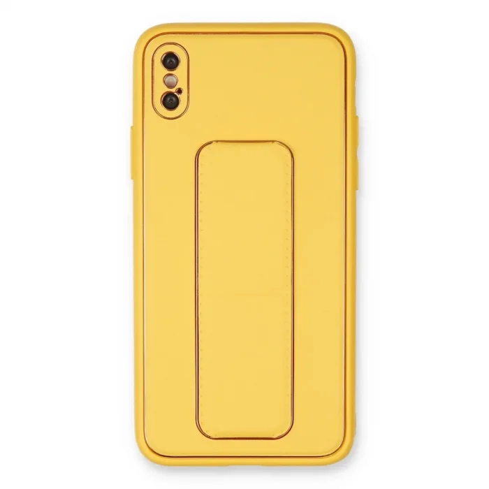 İphone Xs Max Kılıf Coco Deri Standlı Kapak - Sarı