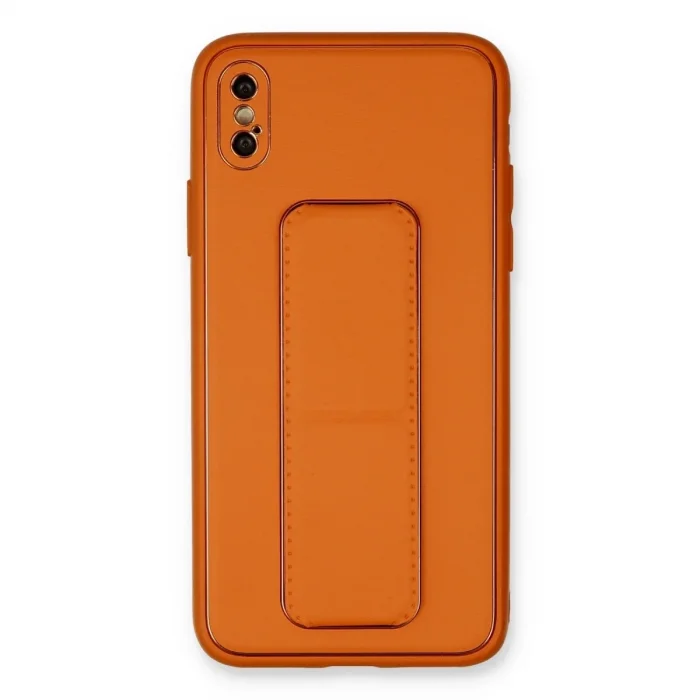 İphone Xs Max Kılıf Coco Deri Standlı Kapak - Turuncu