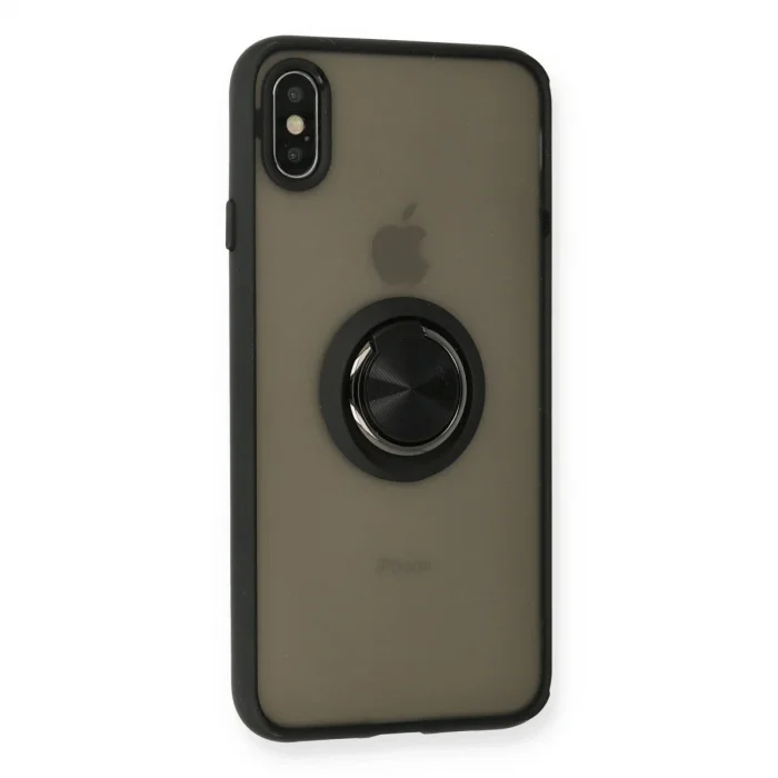 İphone Xs Max Kılıf Montreal Yüzüklü Silikon Kapak - Siyah