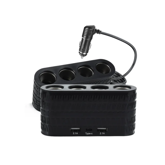 Araç Çakmak Çoklayıcı 4 Çıkışlı 2 USB ve Type C Girişli Çok Fonksiyonlu Şarj Ünitesi