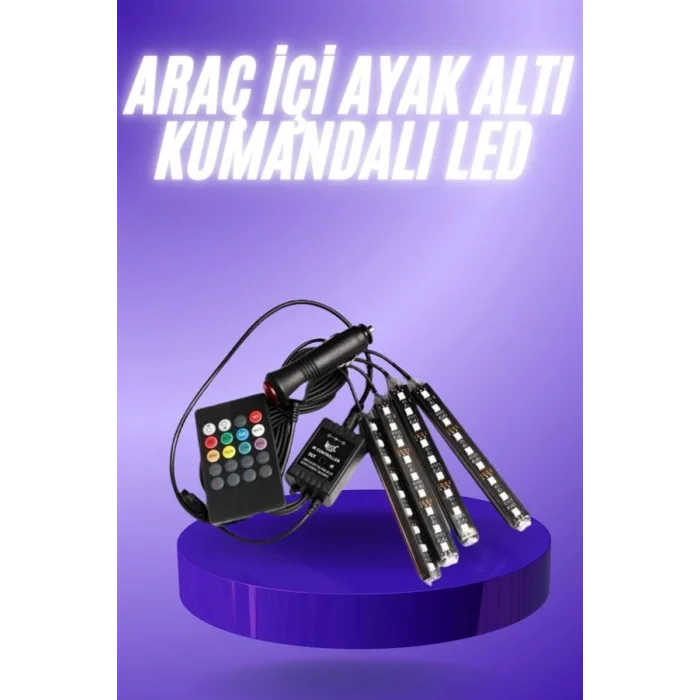 Araç İçi Ayak Altı 12li Şerit Led Işık Uzaktan Kumandalı RGB Işıklı Ses ve Müziğe Duyarlı