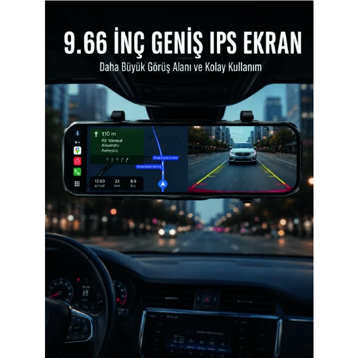 Araç İçi Ayna Carplay Dokunmatik Multimedya ve Kamera Kayıt Ekranı
