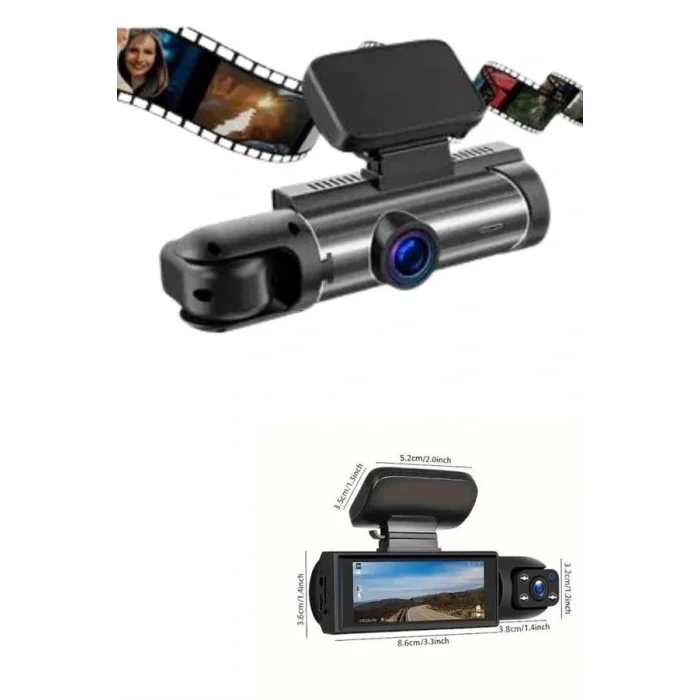 Araç İçi Full Hd Kamera Ön ve Arka Kameralı Ekranlı Araç Kamerası