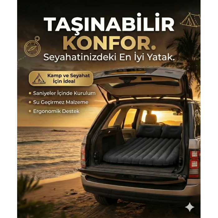 Araç İçi Şişme Yatak Araba Ve Kamp Yatağı Çanta Elektrikli Pompa Tamir Kiti Ve Yastıklı Yatak Seti
