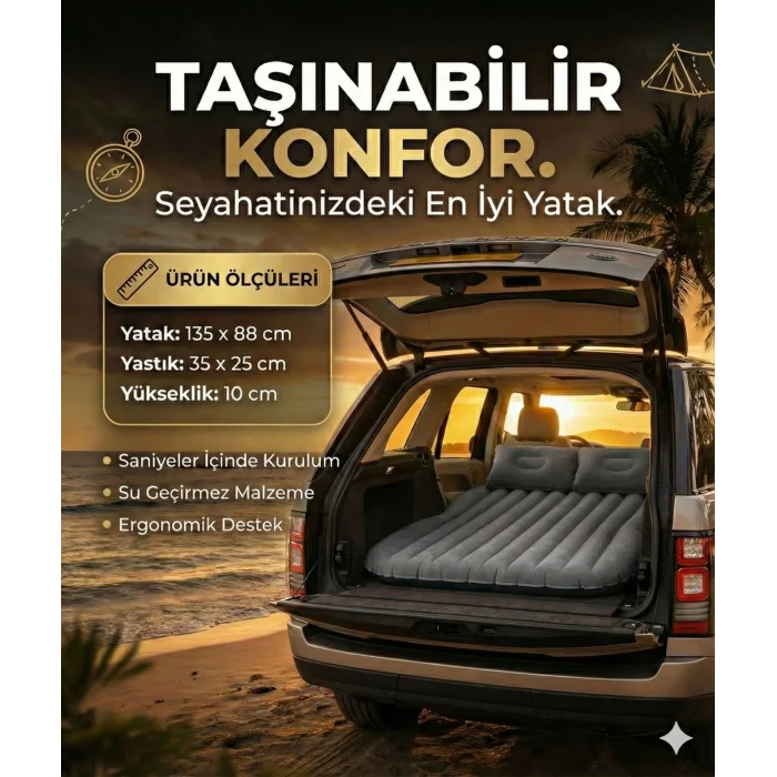 Araç İçi Şişme Yatak Araba Ve Kamp Yatağı Çanta Elektrikli Pompa Tamir Kiti Ve Yastıklı Yatak Seti