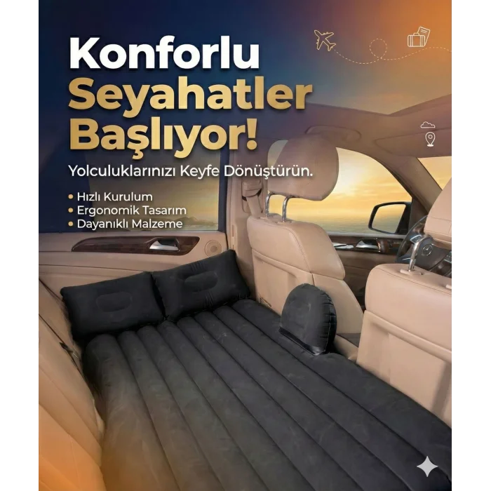 Araç İçi Şişme Yatak Araba Ve Kamp Yatağı Çanta Elektrikli Pompa Tamir Kiti Ve Yastıklı Yatak Seti