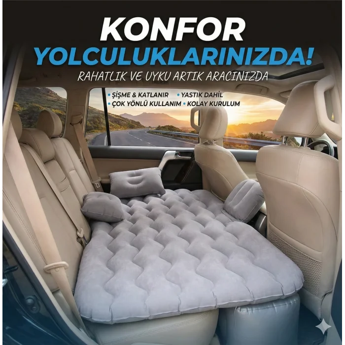 Araç İçi Şişme Yatak Araba Ve Kamp Yatağı Çanta Elektrikli Pompa Tamir Kiti Ve Yastıklı Yatak Seti