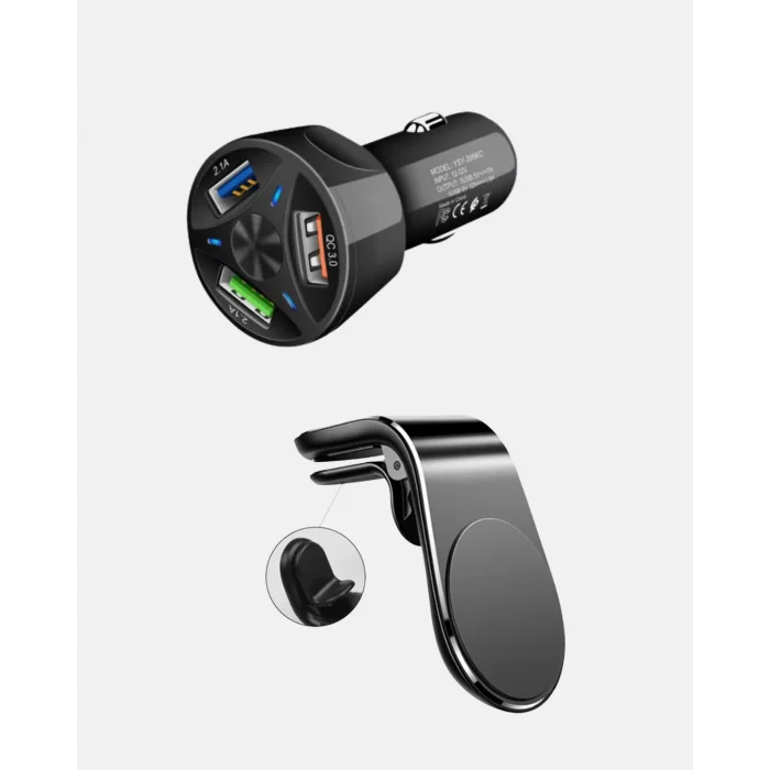 Araç İçi Telefon Tutucu + Quick Charge 3.0 Araç Şarj Cihazı Seti