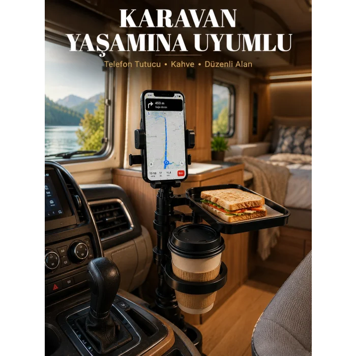 Araç İçi Telefon Tutucu ve Bardaklık Organizeri Çok Amaçlı Tasarım