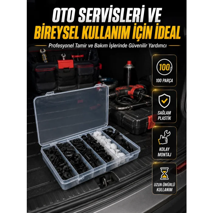 Araç Kapı Döşemesi ve Tampon Klipsi Seti Universal Plastik Sabitleme Klipsi 100 Parça