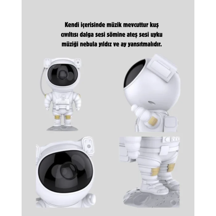 Astronot Projeksiyon Lambası Bluetooth Müzikli ve Uzaktan Kumandalı
