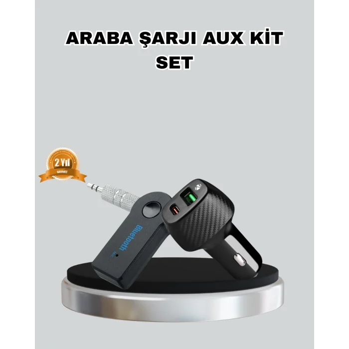 AUX Bluetooth Adaptör ve 38W Hızlı Araç Şarj Cihazı Seti