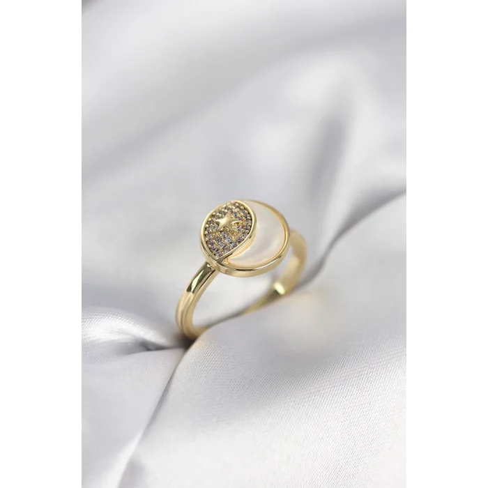 Ay Yıldız Model Gold Renk Zirkon Taşlı Kadın Yüzük