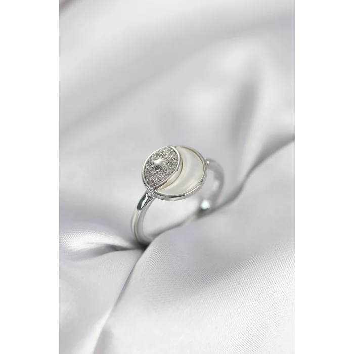 Ay Yıldız Model Gümüş Renk Zirkon Taşlı Kadın Yüzük