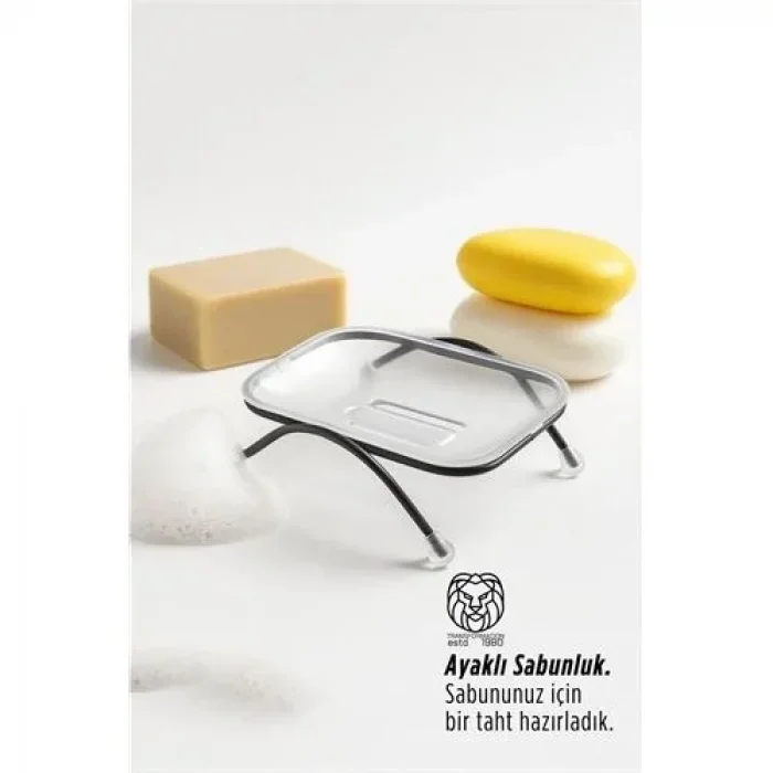Ayaklı Sabunluk – Su Giderli, Şeffaf Tasarım, 12 X 9 Cm, Tezgah Üstü Kullanım