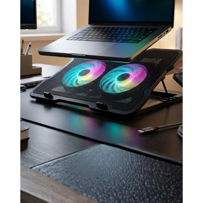 Ayarlanabilir Laptop Soğutucu Çift Fan RGB Işıklı Sessiz Çalışan