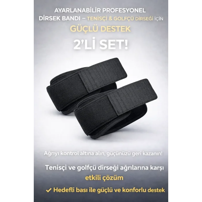 Ayarlanabilir Profesyonel Dirsek Bandı 2’li Set – Tenisçi & Golfçü Dirseği İçin Güçlü Destek