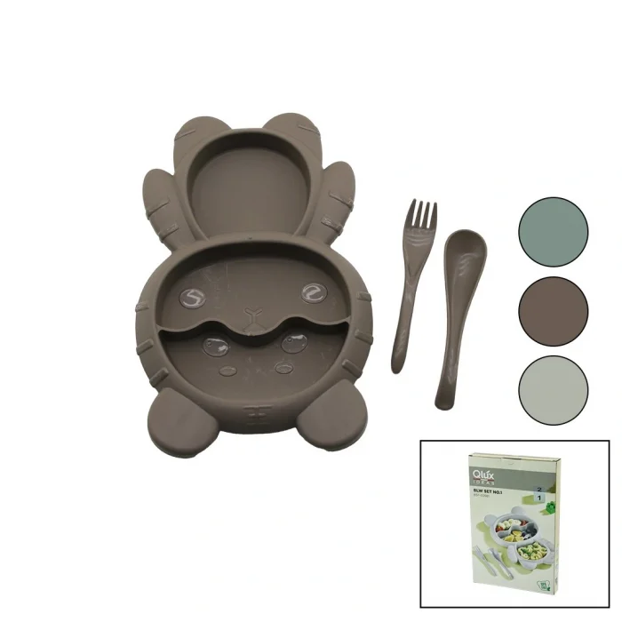 AYICIK MODEL=3 BÖLMELİ BEBEK BESLENME SETİ 3PCS=MAMA KABI-KAŞIK-ÇATAL 500ML RENKLİ PLST (5047)