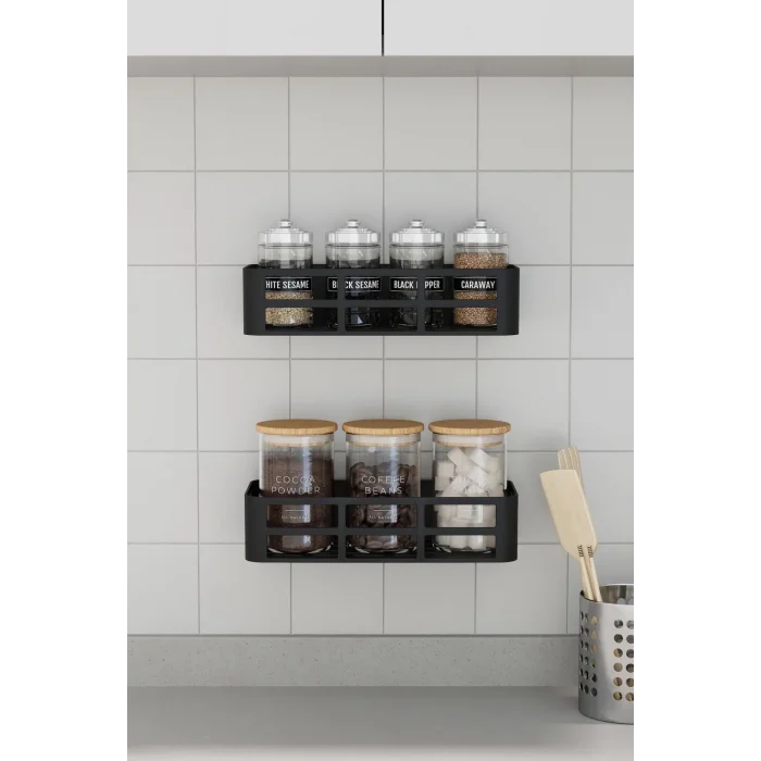 Banyo Duş Rafı 2li Yapışkanlı Ve Deliksiz Duş Organizer Suya Dayanıklı Siyah Raf