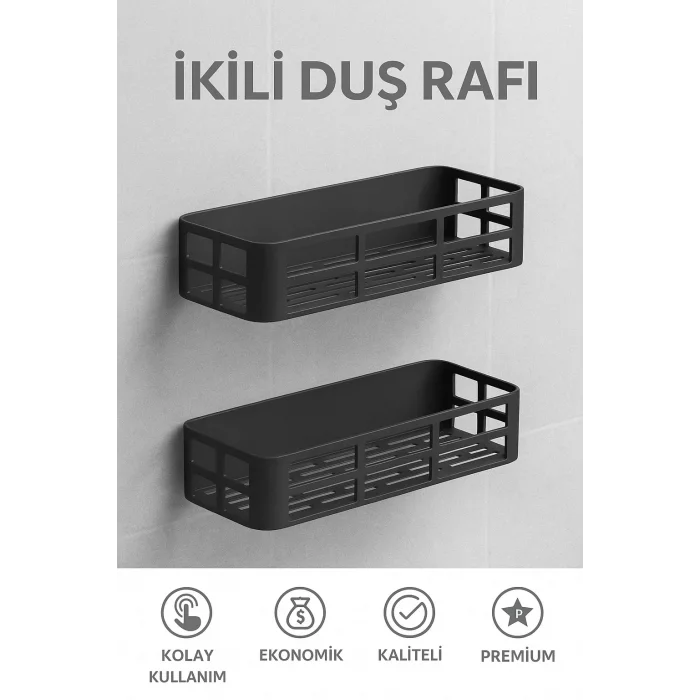 Banyo Düzenleyici Şampuanlık Sabunluk 2 Li Set Lamalı Güçlü Kaliteli Yapışkanlı Duş Rafı Organizer