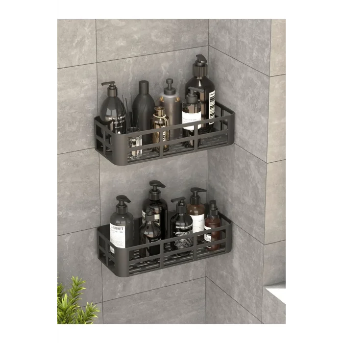 Banyo Düzenleyici Şampuanlık Sabunluk 2 Li Set Lamalı Güçlü Kaliteli Yapışkanlı Duş Rafı Organizer
