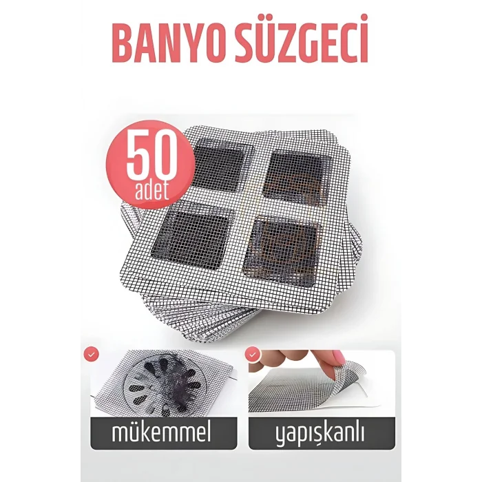 Banyo Gider Süzgeci 50 Adet Yapışkanlı Filtre, 10x10 cm