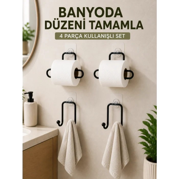 Banyo ve Mutfak İçin 4 Parça Set 2 Adet Kağıtlık 2 Adet Havlu Askısı