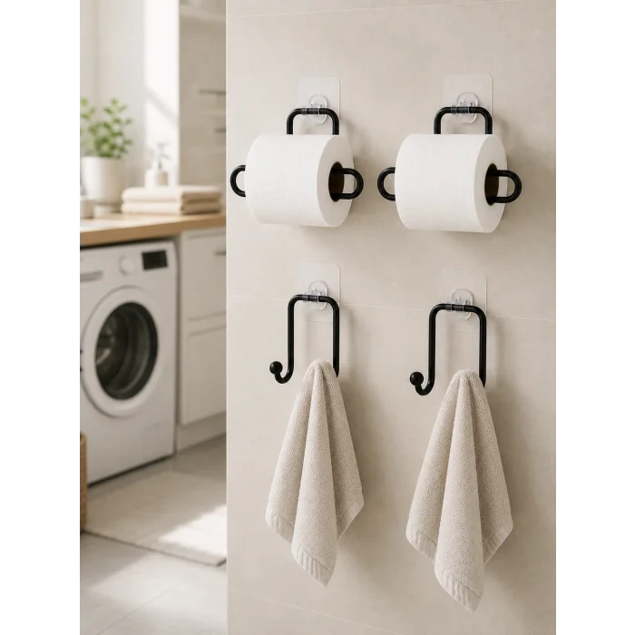 Banyo ve Mutfak İçin 4 Parça Set 2 Adet Kağıtlık 2 Adet Havlu Askısı