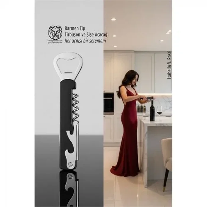 Barmen Tip Çelik Profesyonel Tirbüşon Ve Şişe Açacağı Kombine Set 722723