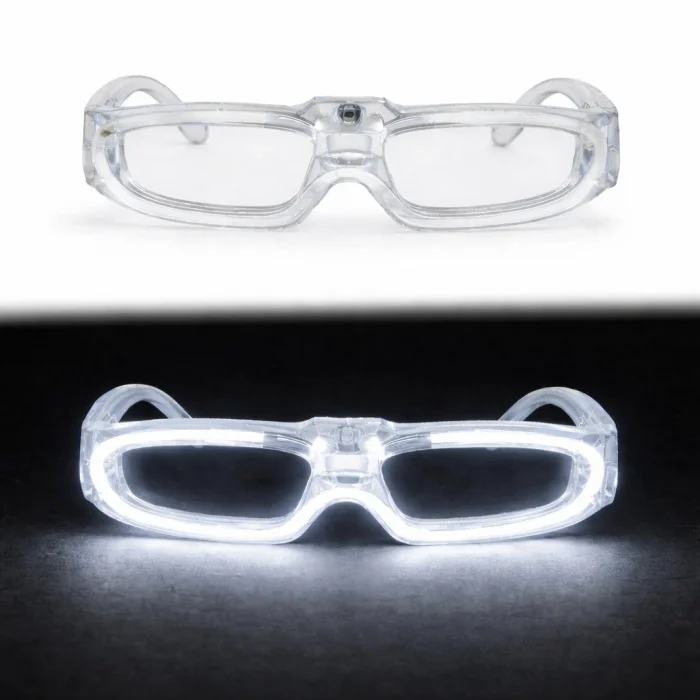 Beyaz LED Işıklı Parti Gözlüğü 3 Modlu – Glow - Gece Eğlence Gözlüğü (5047)